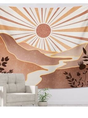 Sunrise Mountain Tapestry Wall Art - Terracotta and Cream